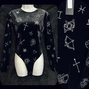 Black Velvet Zodiac Print Bodysuit NWT size M